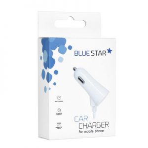 Autonabíjačka BlueStar pre iPhone 5/6/6s/7/8/X s pripojeným naťahovacím Lightning káblom + 1A USB port biela