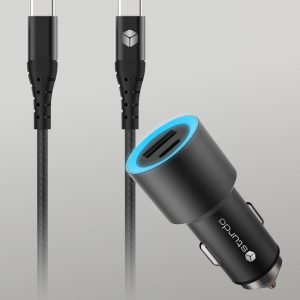 STURDO autonabíjačka ProSport 1x USB/1x Type C s káblom 2x Type C 2,4A s funkciou Quick Charge 3.0 čierna