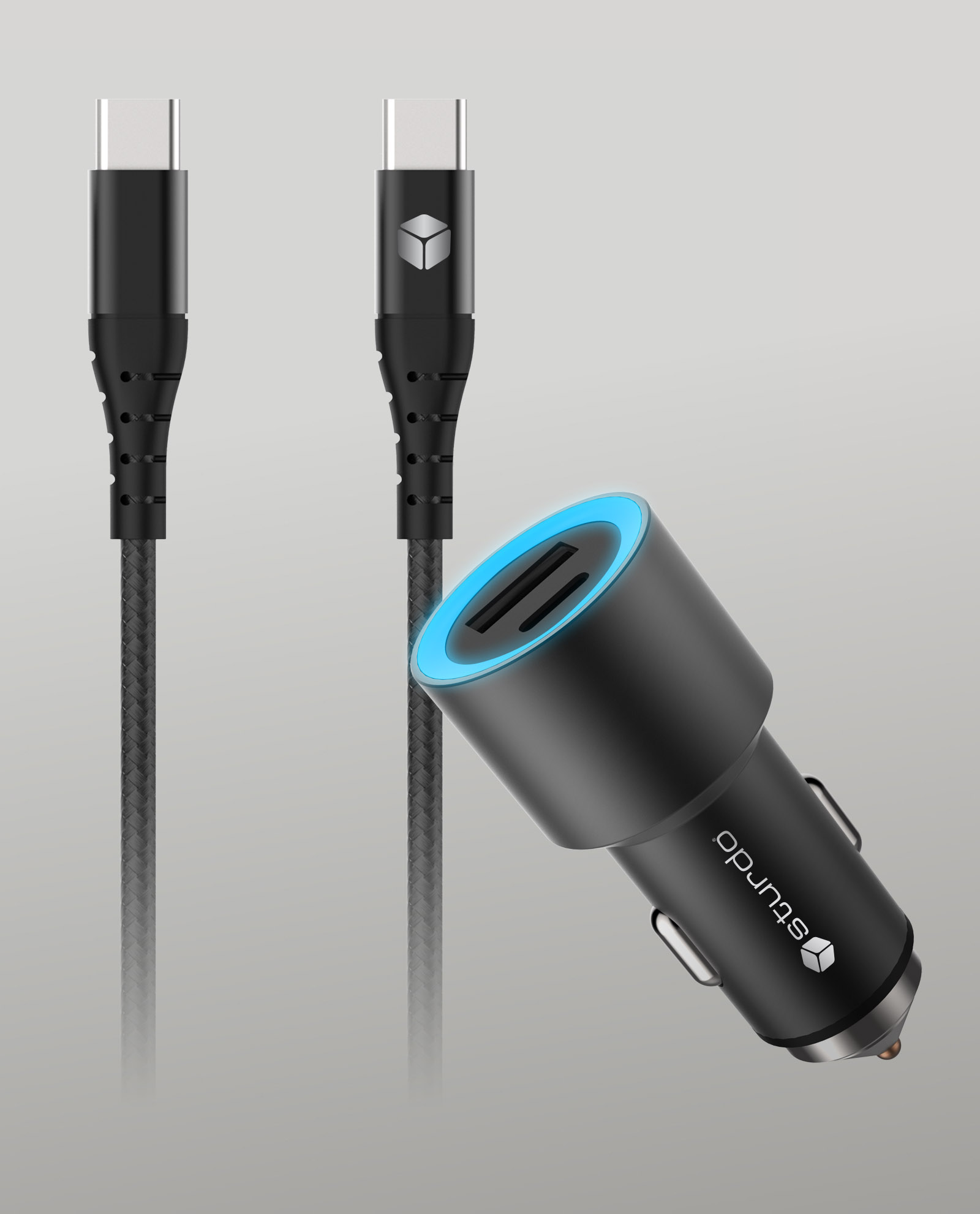 STURDO autonabíjačka ProSport 1x USB/1x Type C s káblom 2x Type C 2,4A s funkciou Quick Charge 3.0 čierna
