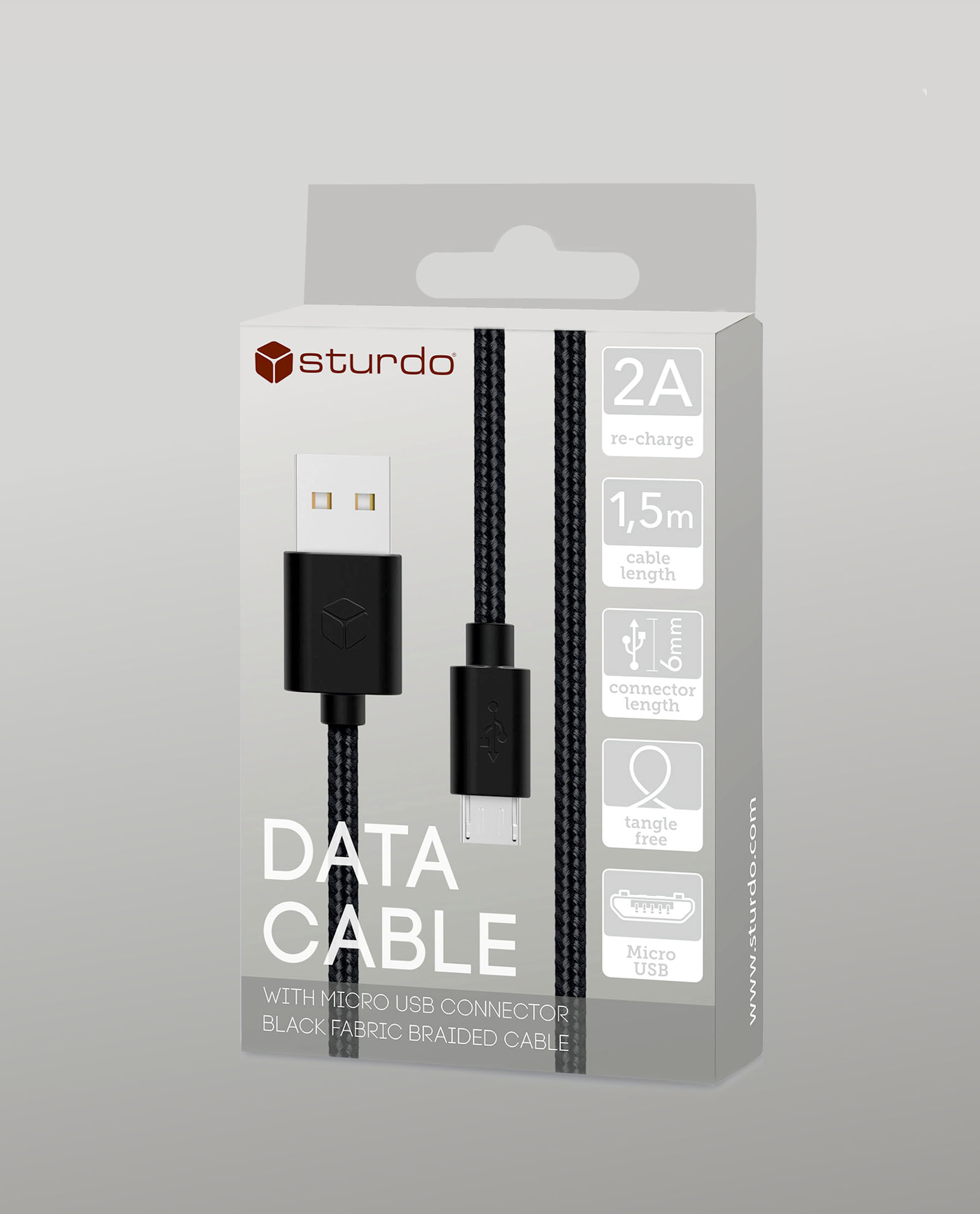 STURDO dátový kábel micro USB čierny – Obrázok 2