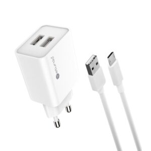 STURDO sieťový adaptér 2x USB 2A s micro USB káblom biela