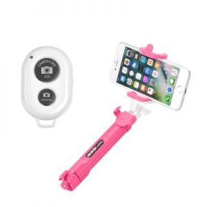 BlueStar Bluetooth selfie tyč so statívom a diaľkovým ovládaním ružová