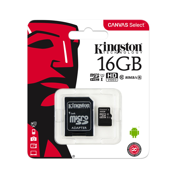 Pamäťová karta Micro SDHC Kingston Canvas 16GB Class 10 + adaptér