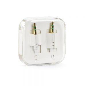 Audio káble FLAT AUX 3,5mm - 3,5mm Jack v krabičke 1m biely