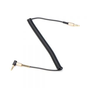 Audio kábel špirála AUX 3,5mm - 3,5mm 90 stupňový Jack 1m čierny