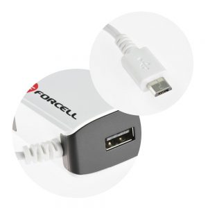 Sieťová nabíjačka Forcell micro USB 2A s káblom a USB portom biela