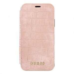 Knižkové puzdro Guess Crocodile Book iPhone XR svetlo-ružové