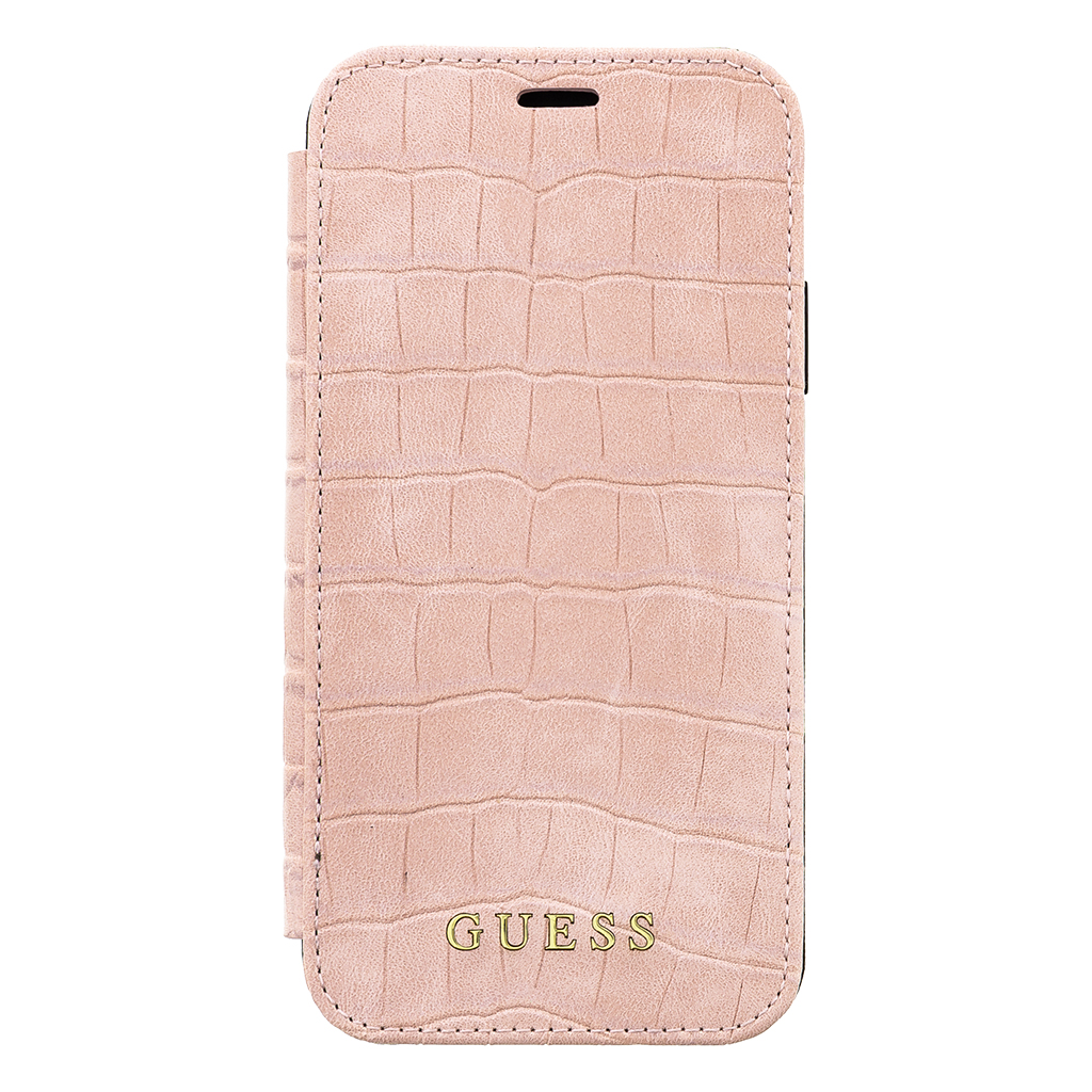 Knižkové puzdro Guess Crocodile Book iPhone XR svetlo-ružové