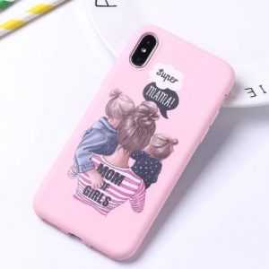 Fashion puzdro Candy "Mom of girls" iPhone 7/8 Plus svetlo-ružové