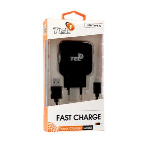 Sieťová nabíjačka TEL1 2,4A s funkciou Quick Charge 3.0 s odpájacím Type C káblom čierna