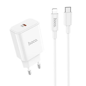 Sieťová rýchlo nabíjačka HOCO C71A 18W pre iPhone iPhone 11/11 Pro/11 Pro Max/12 Mini/12/12 Pro/12 Pro Max/SE 2020 s káblom Type C – Lightning biela