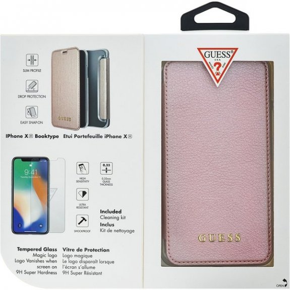 Knižkové puzdro Guess Bundle Leather s Guess ochranným tvrdeným sklom iPhone XR svetlo-ružové – Obrázok 2
