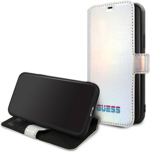 Knižkové puzdro Guess Iridescent Book iPhone 11 Pro strieborné