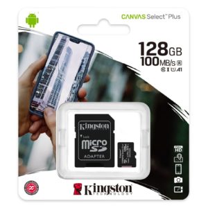 Pamäťová karta micro SDXC Kingston 128GB Canvas Select Plus 100MB/s class 10 U1/V10/A1 s adaptérom