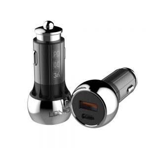 Autonabíjačka LDNIO C1 18W Type C a USB s káblom Lightning čierna