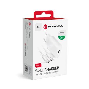 Sieťová nabíjačka Forcell s funkciou Quick Charge 4.0 s odpájacím káblom Type C 3A 25W biela