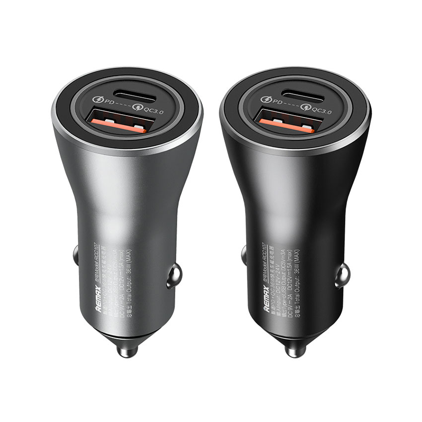 Autonabíjačka REMAX RCC107 Power Delivery + Quick Charge 36W 1x USB/1x Type C strieborná