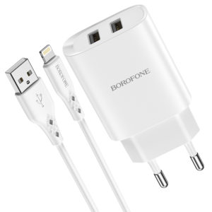Sieťová nabíjačka Borofone BN2 Super 2x USB 2.1A s káblom Lightning biela