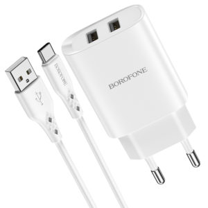 Sieťová nabíjačka Borofone BN2 Super 2x USB 2.1A s káblom Type C biela