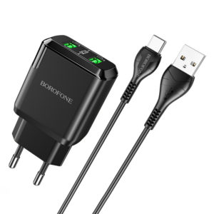 Sieťová nabíjačka Borofone DBN6 Charmer 2x USB QC 3.0 PD 18W 3A s káblom Type C čierna