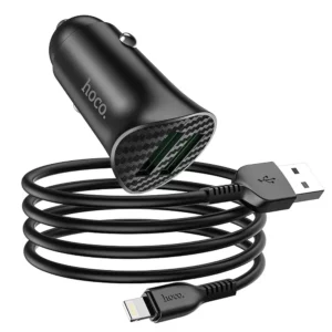 Autonabíjačka HOCO Z39 18W QC 3.0 2x USB s káblom Lightning čierna