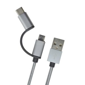 Dátový kábel MobilNET 2v1 Type C + micro USB 2,4A 1m sivý
