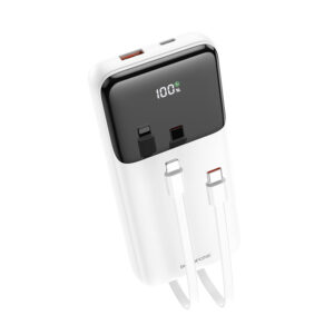 Power Bank Borofone BJ22A PD QC 3.0 22,5W 20 000 mAh so vstavaným Type C a Lightning káblom biela