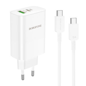 Sieťová nabíjačka Borofone BN10 Sunlight USB + Type C QC 3.0 PD 65W s káblom Type C – Type C biela