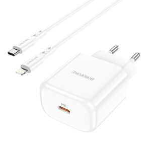 Sieťová nabíjačka Borofone BN3 Premium Type C QC 3.0 PD 20W s káblom Type C – Lightning biela