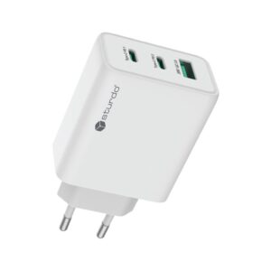 Sieťový adaptér STURDO GaN 65W 6.6A USB + 2x USB-C biely