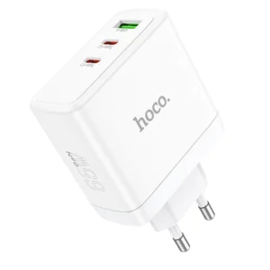 Sieťový adaptér HOCO N30 GaN 2x USB-C + USB 65W biely