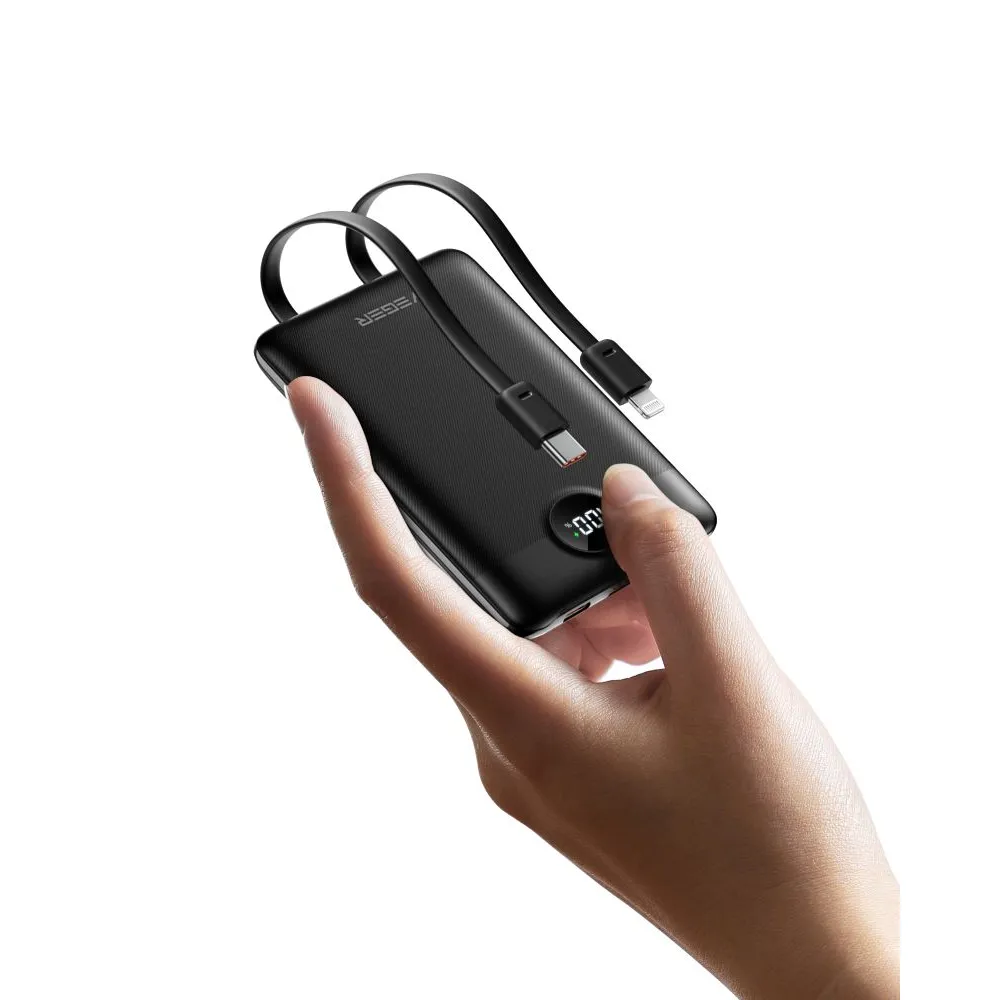 Power Bank VEGER C11 s káblom Type C + Lightning 10 000 mAh PD QC 3.0 22,5W čierna – Obrázok 2