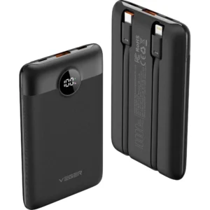Power Bank VEGER C11 s káblom Type C + Lightning 10 000 mAh PD QC 3.0 22,5W čierna