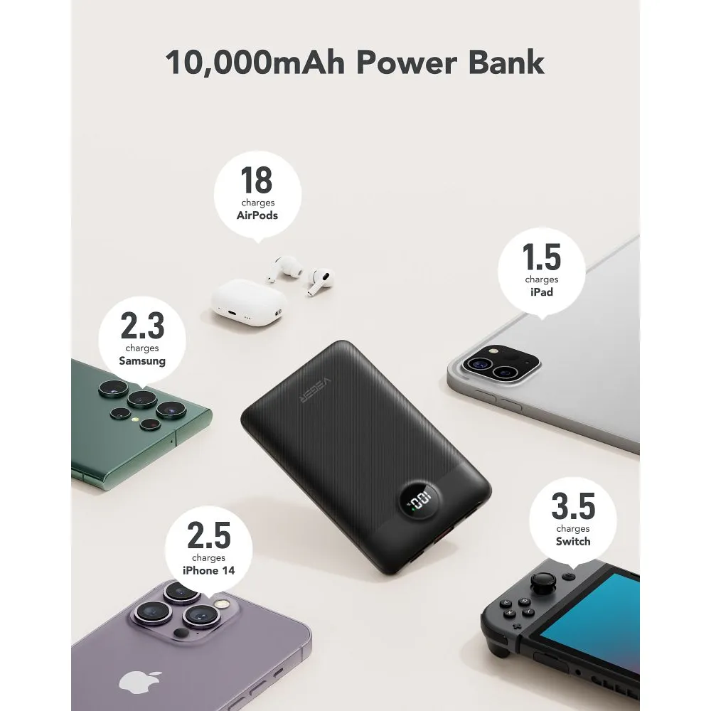 Power Bank VEGER C11 s káblom Type C + Lightning 10 000 mAh PD QC 3.0 22,5W čierna – Obrázok 6