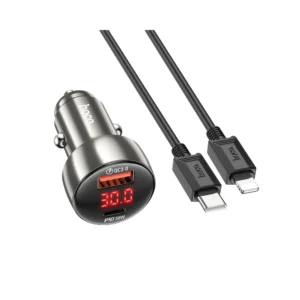Autonabíjačka HOCO Z50 3A 48W QC 3.0 USB-A/USB-C + kábel USB-C/Lightning sivá