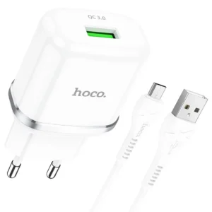 Sieťová nabíjačka HOCO N3 USB 2.1A 18W QC 3.0 s káblom micro USB biela