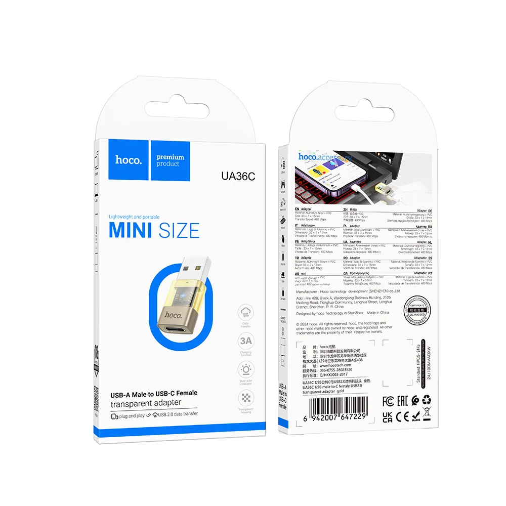 Redukcia HOCO UA36C OTG Type C - USB zlatá – Obrázok 2