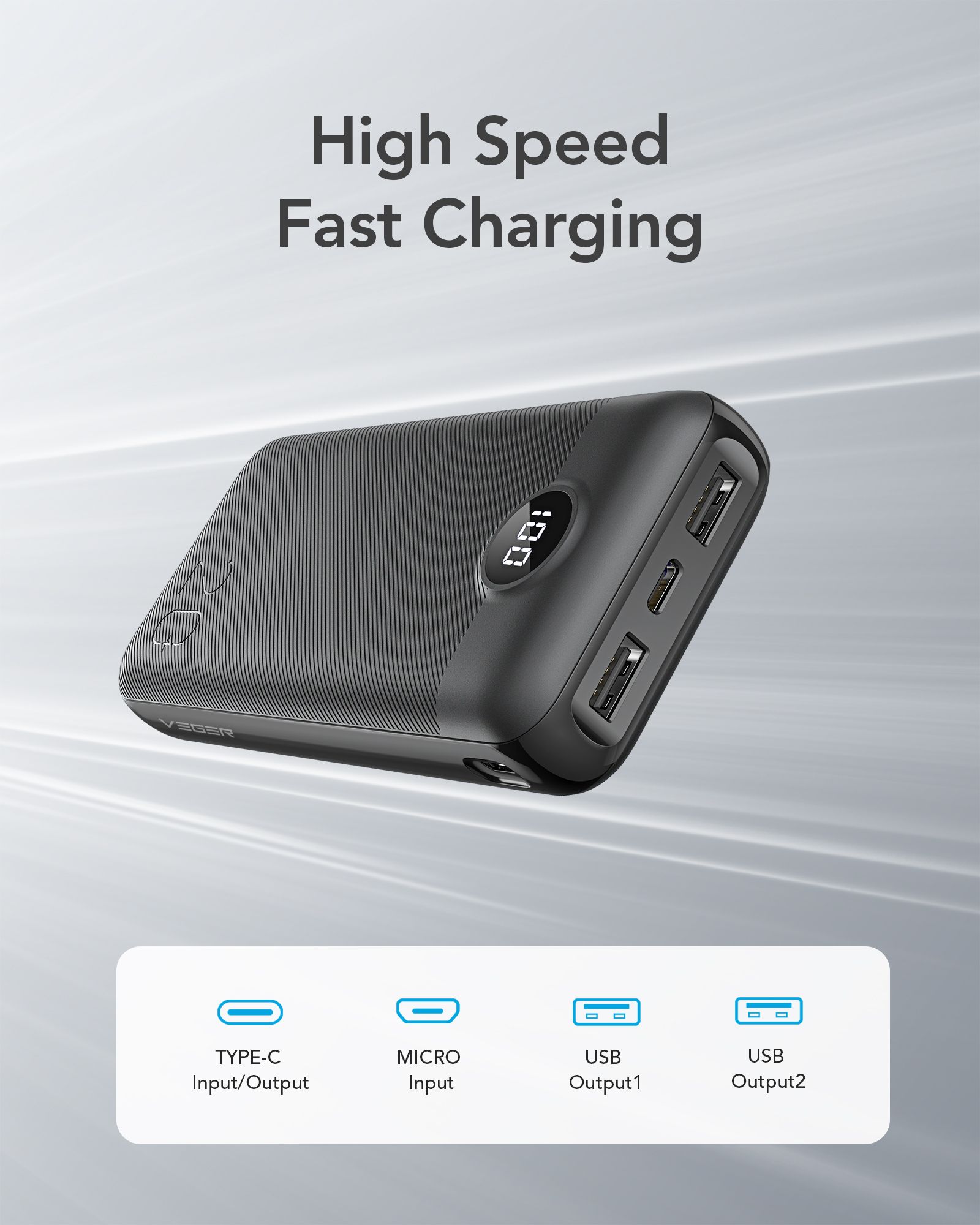 Power Bank VEGER L20S 20 000 mAh PD QC 3.0 20W čierna – Obrázok 6
