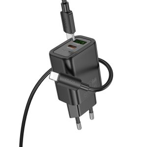 Sieťová nabíjačka HOCO N63 USB-A/USB-C 30W 3A QC 3.0 s káblom Lightning čierna