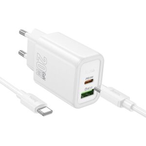 Sieťová nabíjačka HOCO N61 USB-A/USB-C 20W 3A QC 3.0 s káblom Type C biela